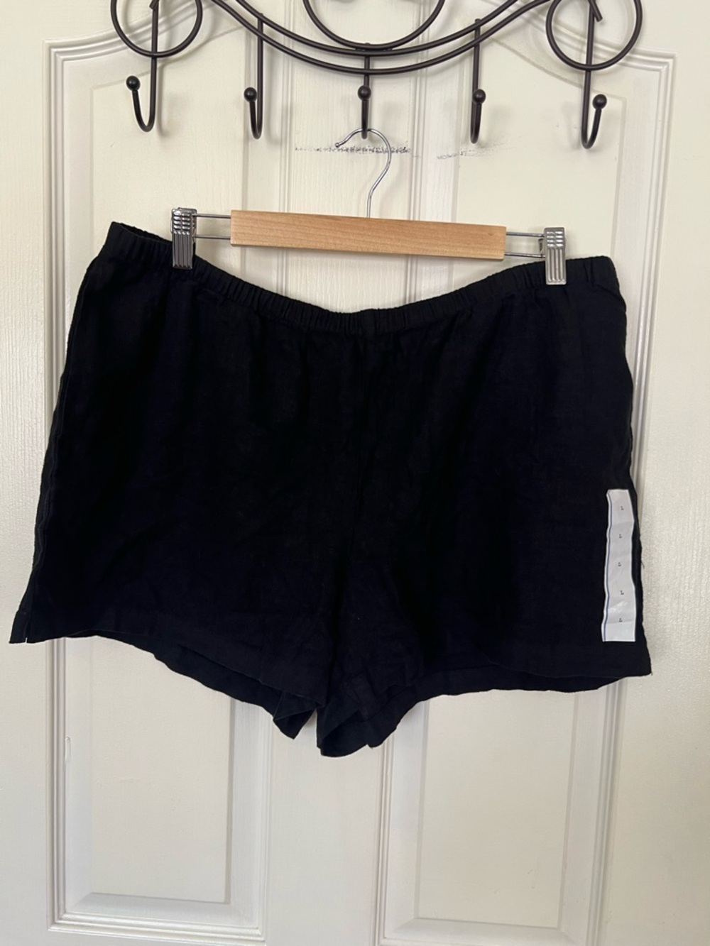 A New Day Black Linen Blend Pull On Shorts Size L Elastic Waist Casual